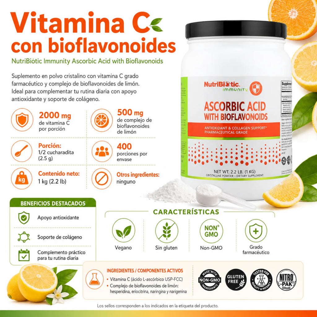 NutriBiotic Ascorbic Acid with Bioflavonoids 1kg (2,2 lb)