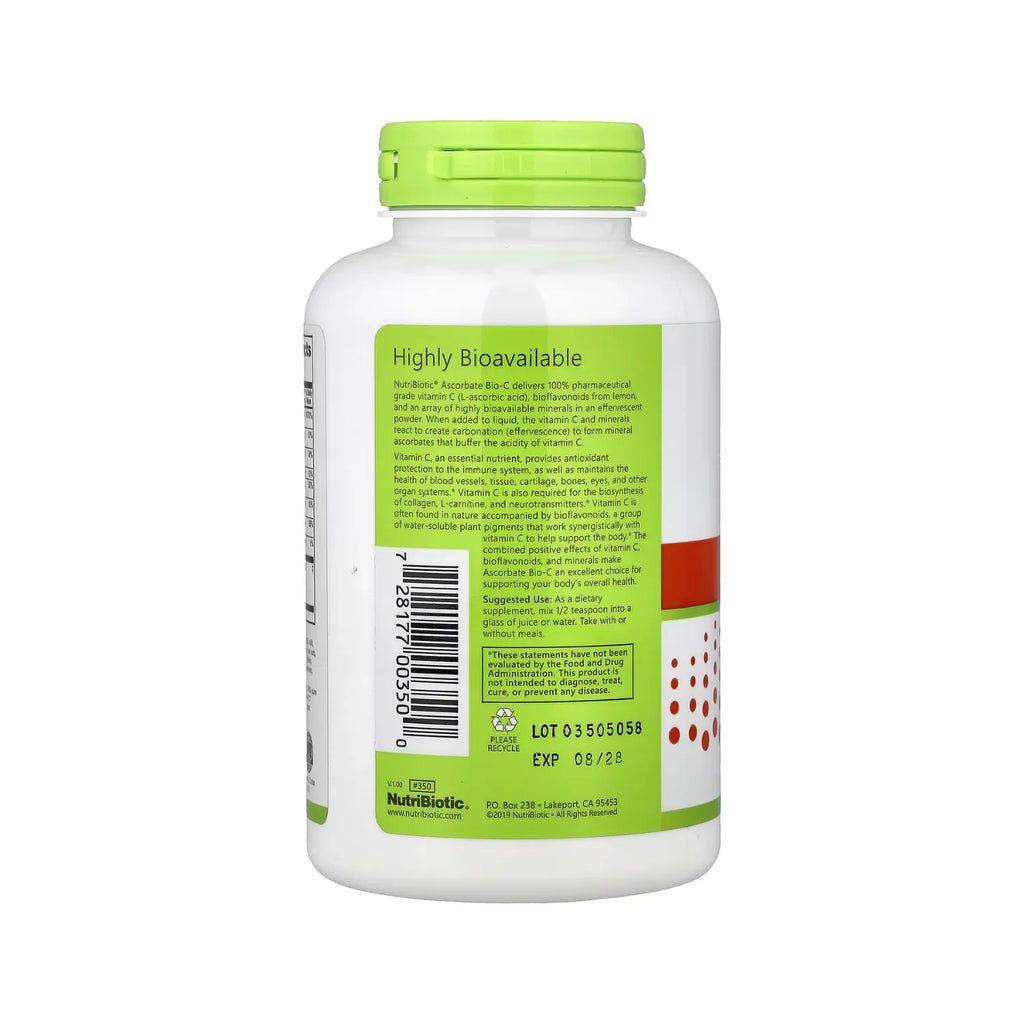 NutriBiotic Ascorbate Bio-C Vitamina C con Bioflavonoides y Minerales 227 g (8 oz)