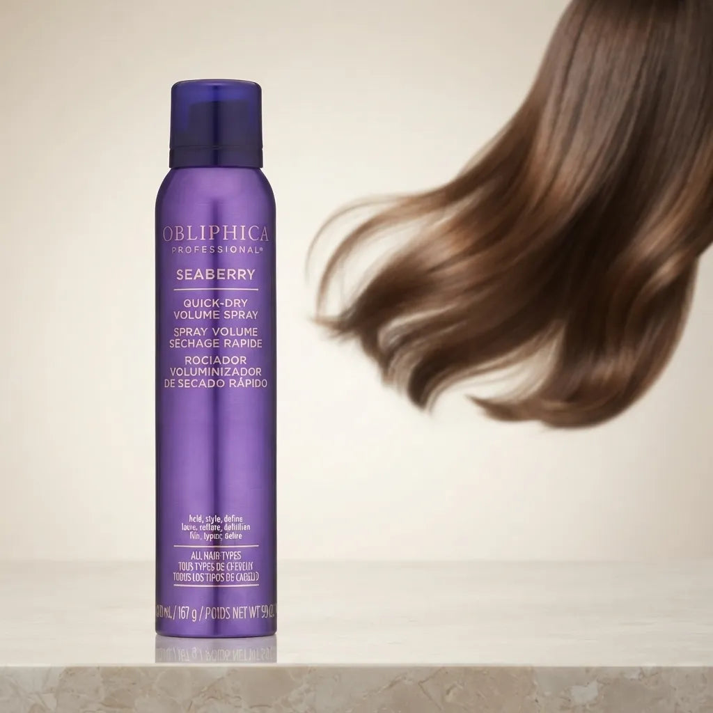 Seaberry Quick-Dry Volume Spray 250 ml Obliphica Professional | Rociador Voluminizador de Secado Rápido | Volumen, cuerpo y fijación ligera | Rejuvenecimiento inmediato para todo tipo de cabello | Estilizado capilar avanzado