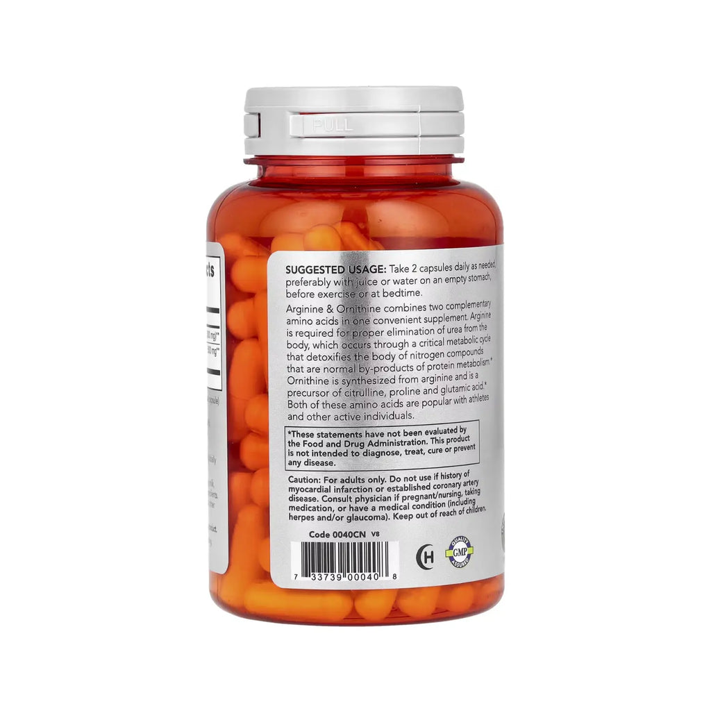 NOW Foods, Deportes, Arginina y ornitina, 100 cápsulas vegetales SFN