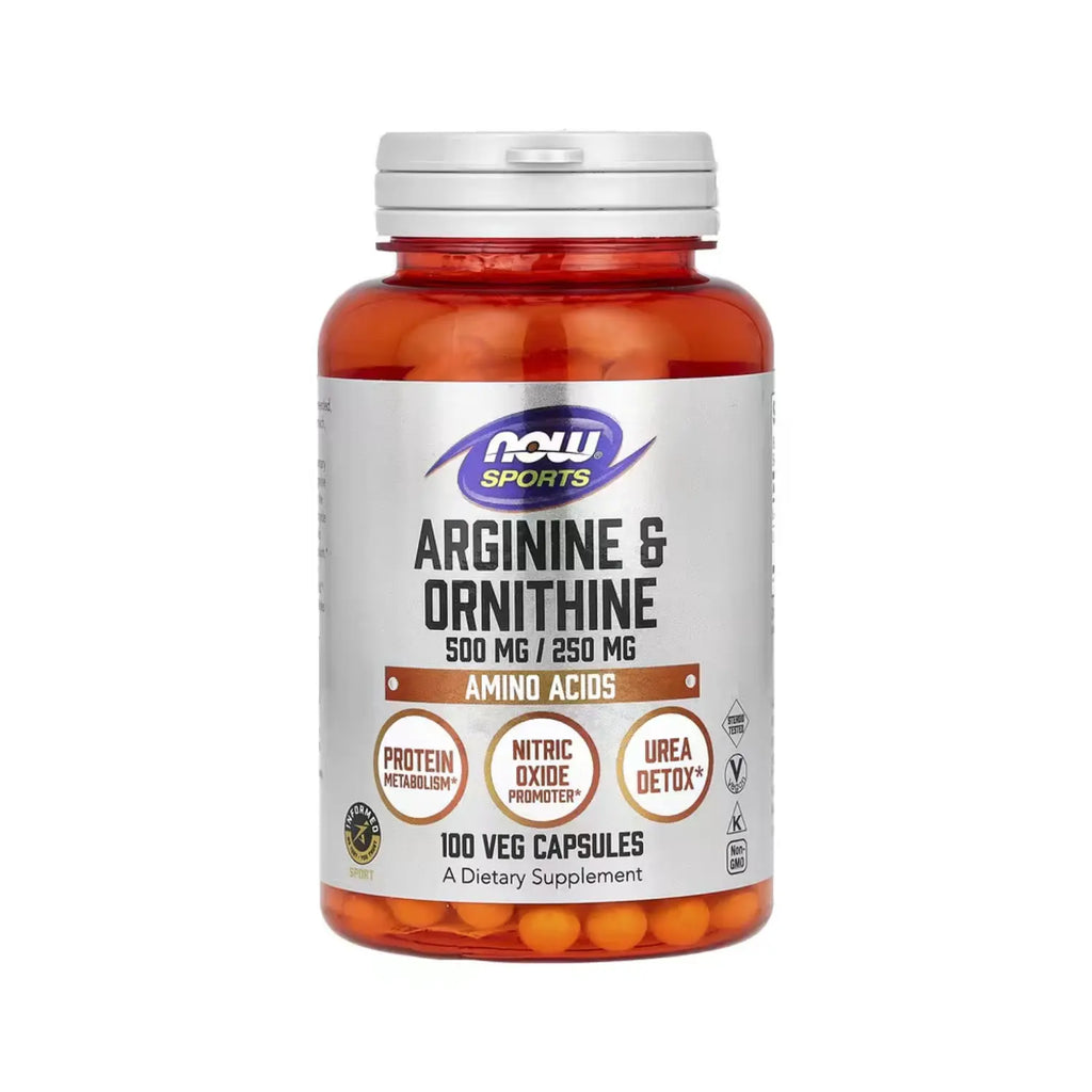 NOW Foods, Deportes, Arginina y ornitina, 100 cápsulas vegetales SFN