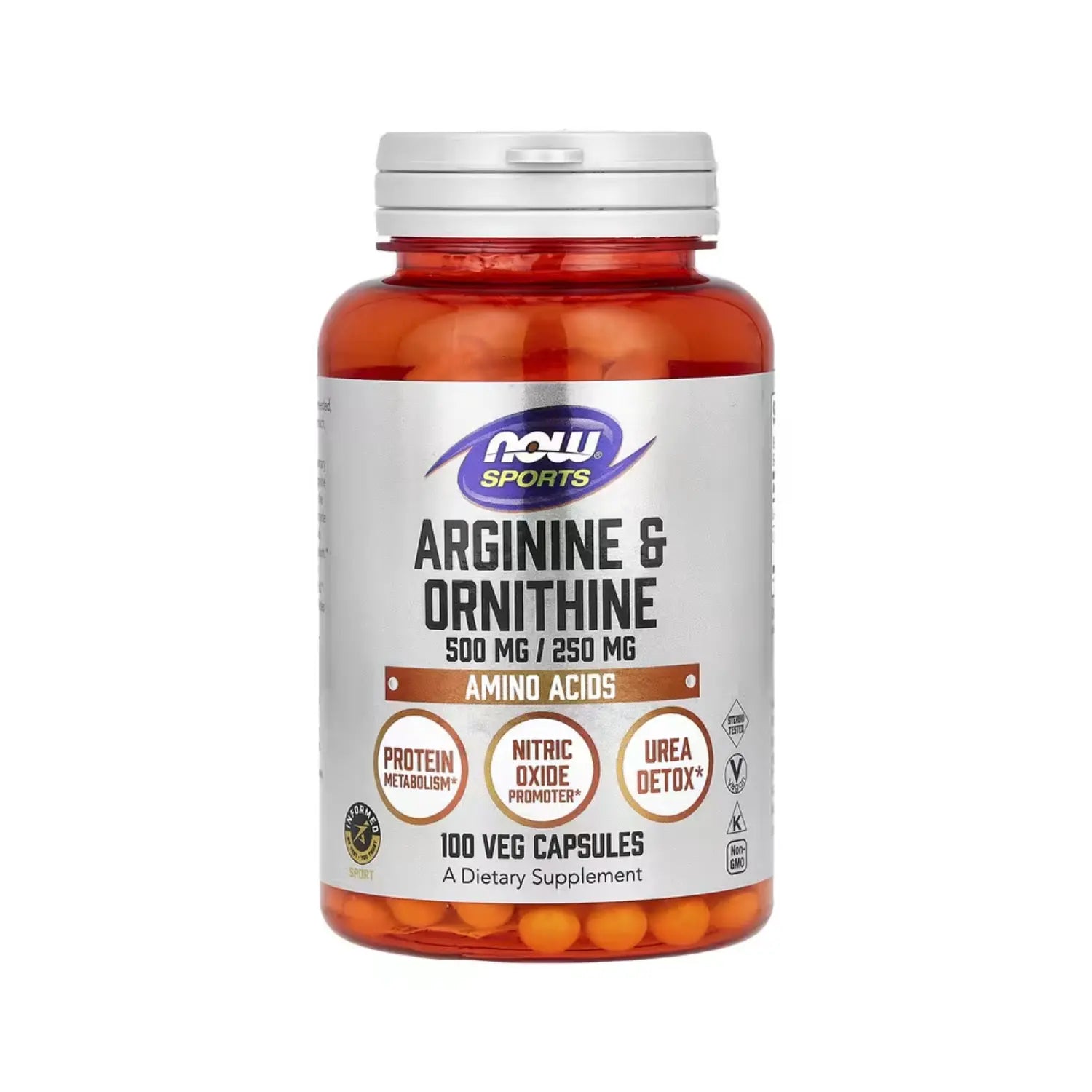 NOW Foods, Deportes, Arginina y ornitina, 100 cápsulas vegetales SFN