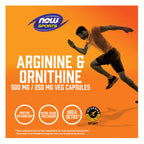 NOW Foods, Sports, Arginina y ornitina, 1000 mg/500 mg, 250 cápsulas vegetales SFN