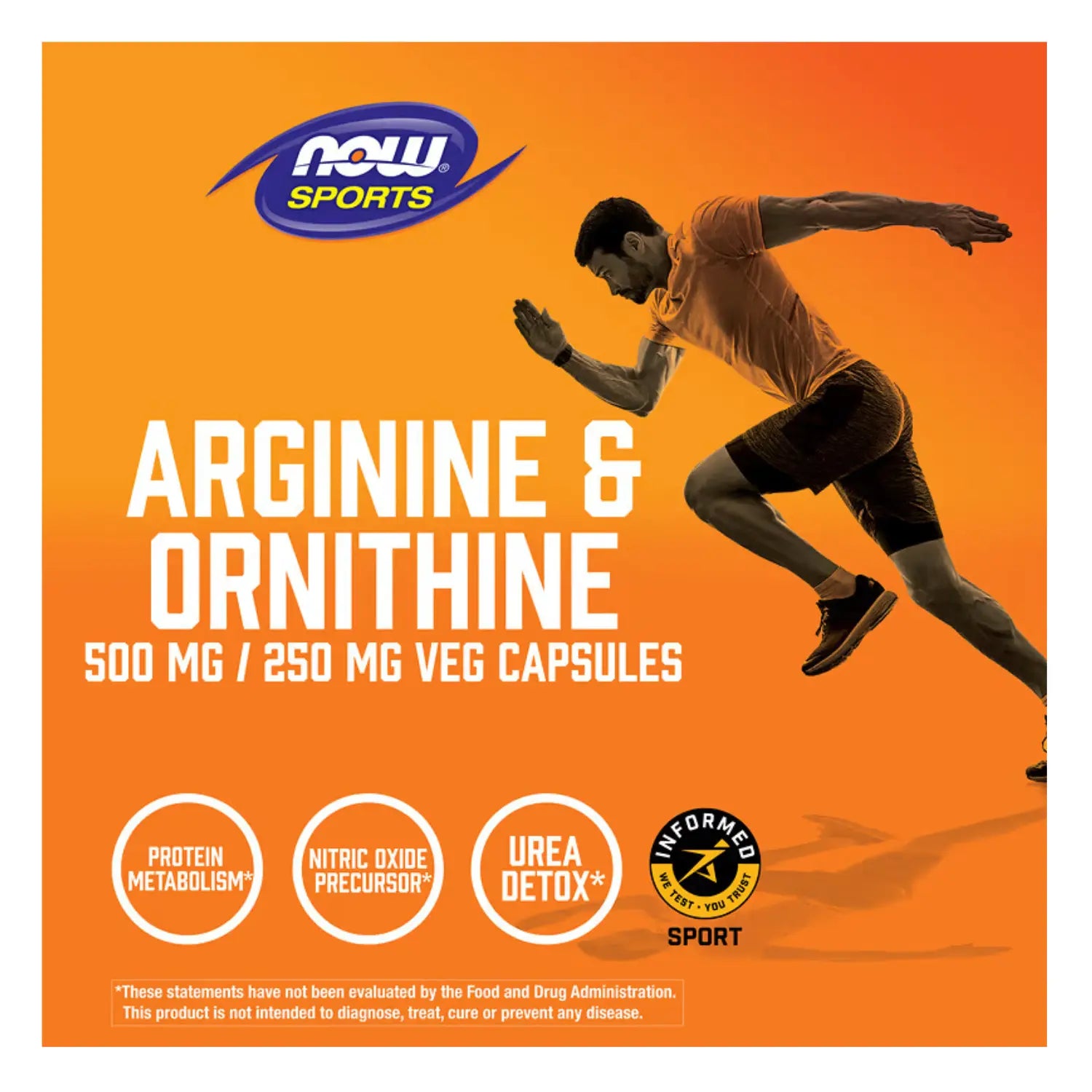 NOW Foods, Sports, Arginina y ornitina, 1000 mg/500 mg, 250 cápsulas vegetales SFN