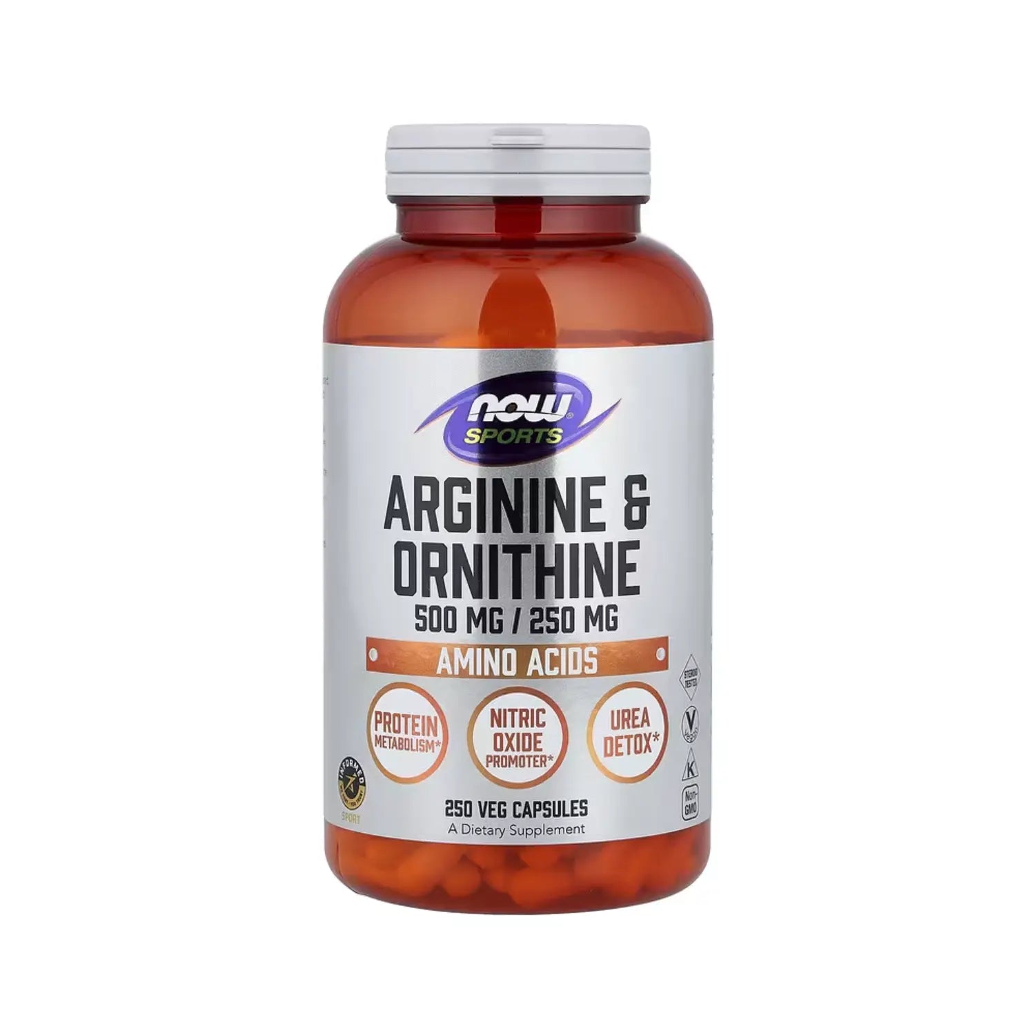 NOW Foods, Sports, Arginina y ornitina, 1000 mg/500 mg, 250 cápsulas vegetales SFN