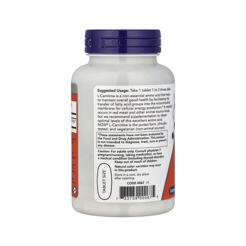 NOW FOODS, L-CARNITINA, 1000 MG, 50 TABLETAS SFN