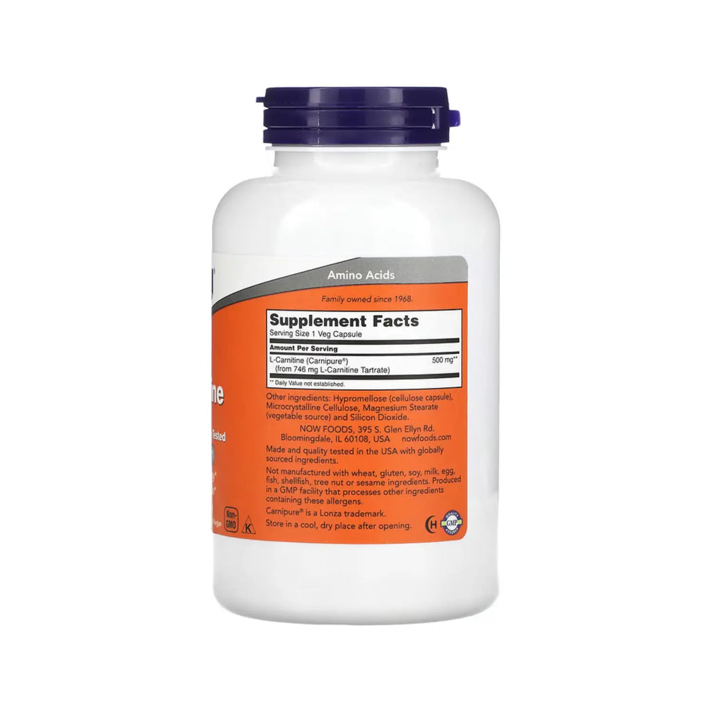 NOW Foods, L-carnitina, 500 mg, 180 cápsulas vegetales SFN