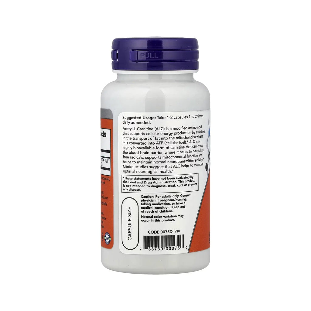 NOW Foods, Acetil-L-carnitina, 500 mg, 50 cápsulas vegetales SFN