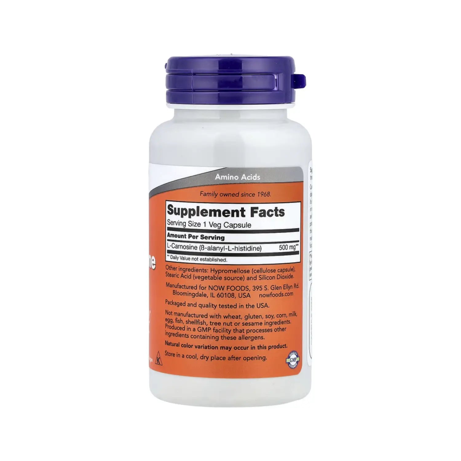 NOW Foods, L-carnosina, 500 mg, 50 cápsulas vegetales SFN
