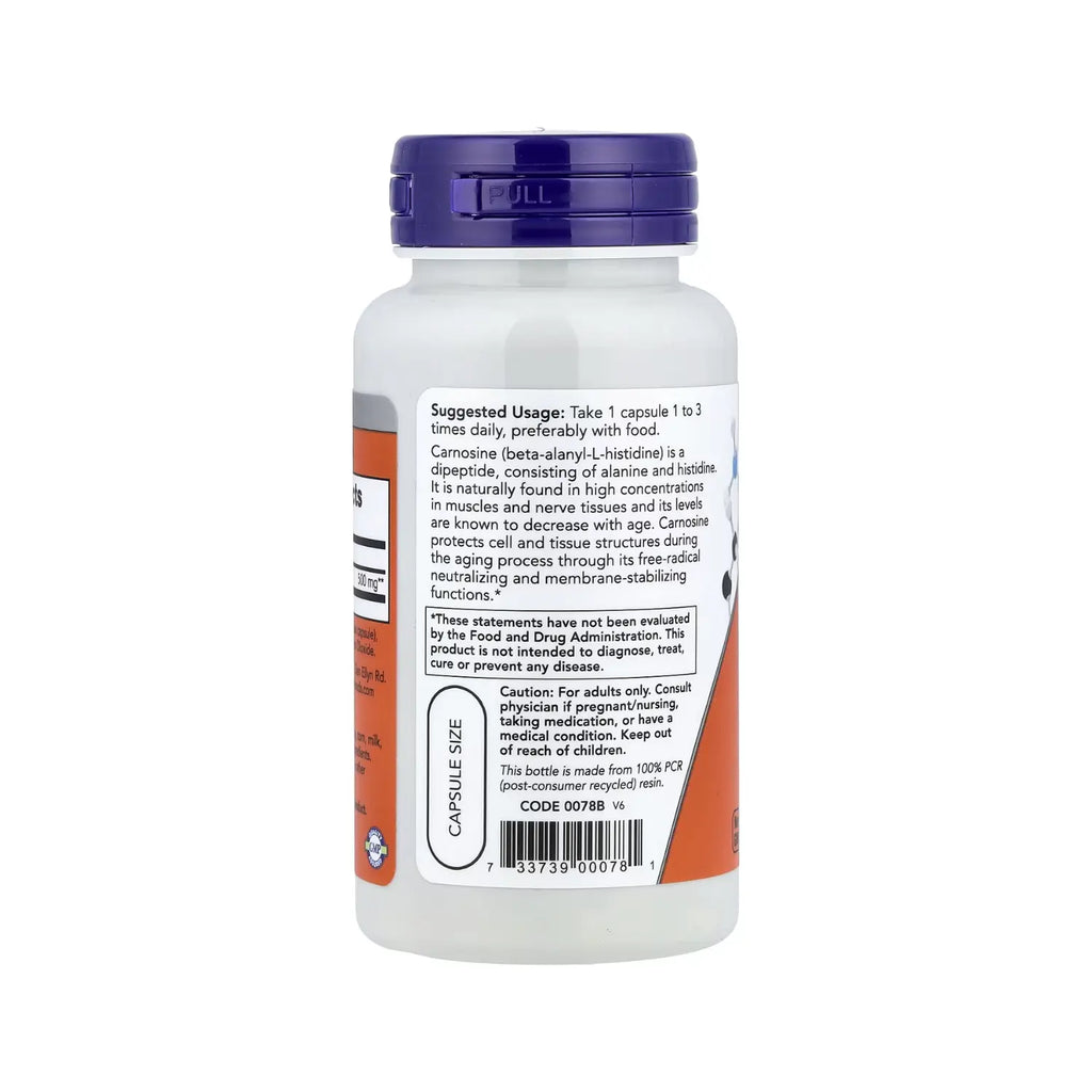 NOW Foods, L-carnosina, 500 mg, 50 cápsulas vegetales SFN