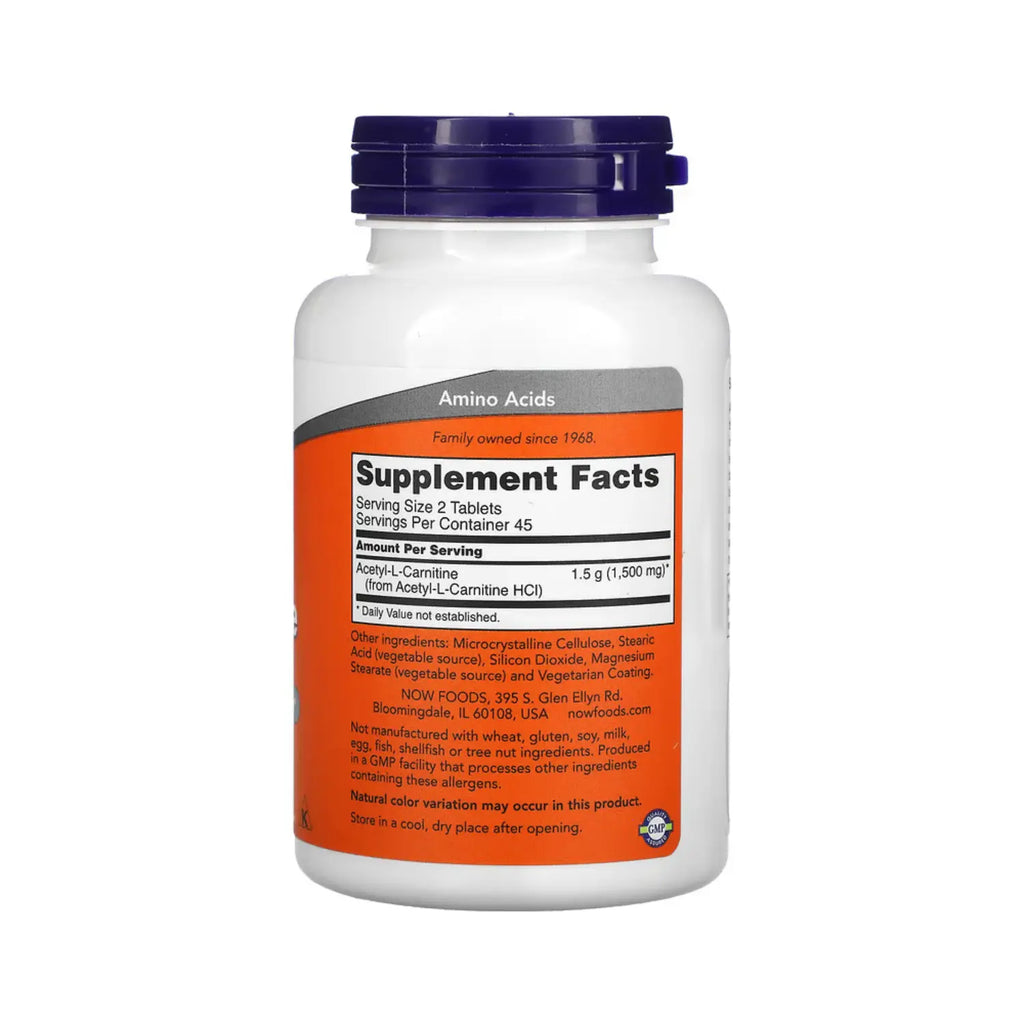 NOW Foods, Acetil-L-Carnitina, 750 mg, 90 comprimidos SFN