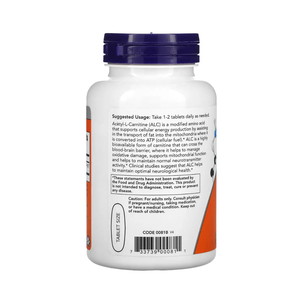 NOW Foods, Acetil-L-Carnitina, 750 mg, 90 comprimidos SFN