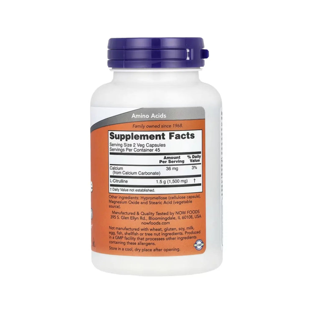 NOW Foods, L-citrulina, 750 mg, 90 cápsulas vegetales SFN