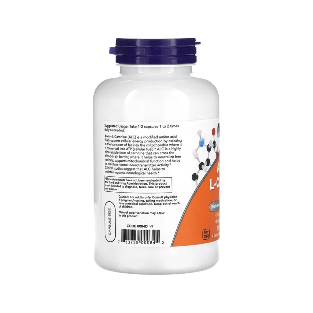 NOW Foods, Acetil-L-carnitina, 500 mg, 200 cápsulas vegetales SFN