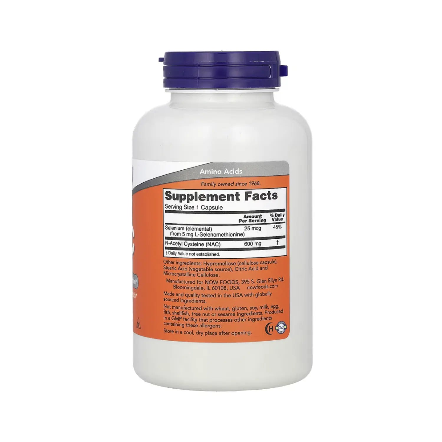 NOW FOODS, NAC N-ACETIL-CISTEÍNA, SELENIO 600 MG 250CAPS SFN