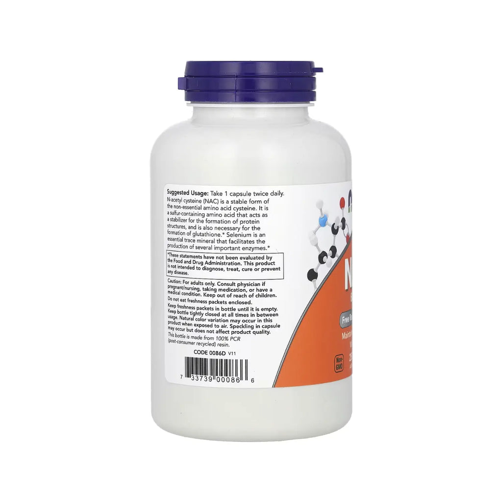 NOW FOODS, NAC N-ACETIL-CISTEÍNA, SELENIO 600 MG 250CAPS SFN