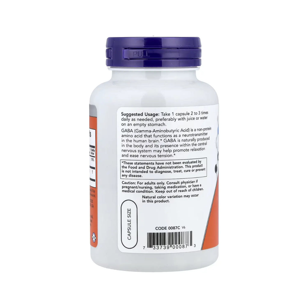 NOW FOODS GABA ACIDO GAMMA AMINOBUTIRICO 100CAPS 500MG SFN