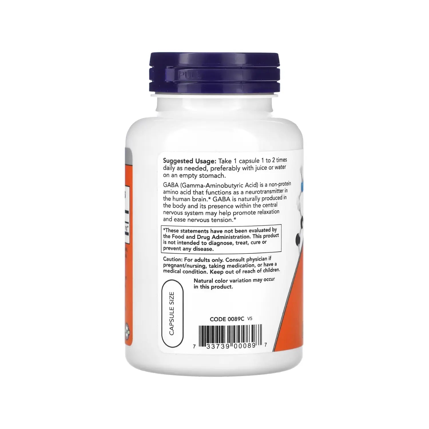 NOW FOODS GABA ACIDO GAMMA AMINOBUTIRICO 100CAPS 750MG SFN
