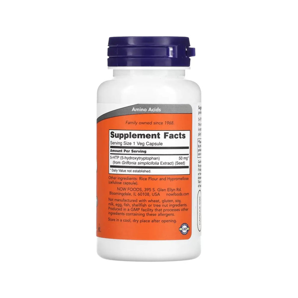 NOW FOODS 5-HTP 50MG 90CAPS SOPORTE A NEUROTRANSMISORES SFN