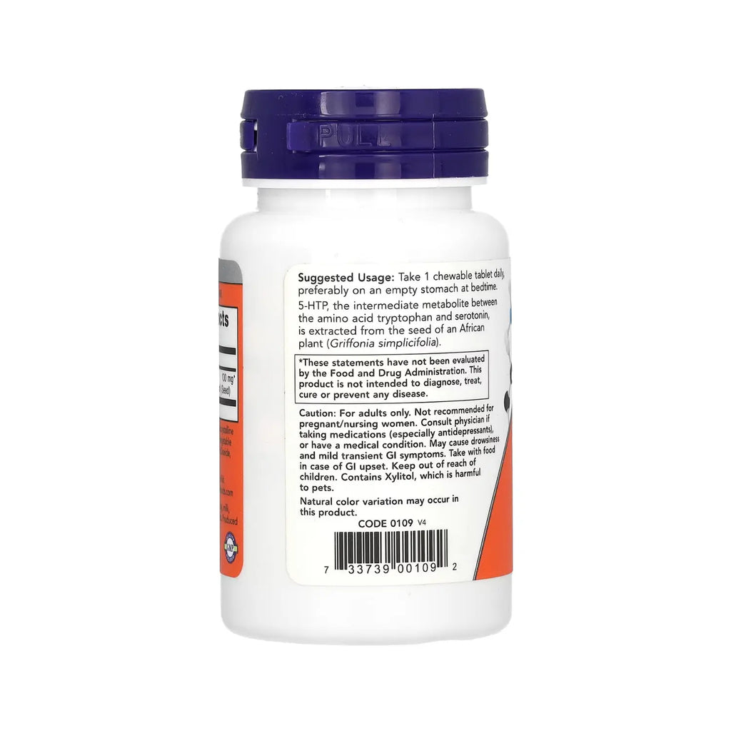 NOW Foods, 5-HTP, Sabor natural a cítricos, 100 mg, 90 comprimidos masticables SFN