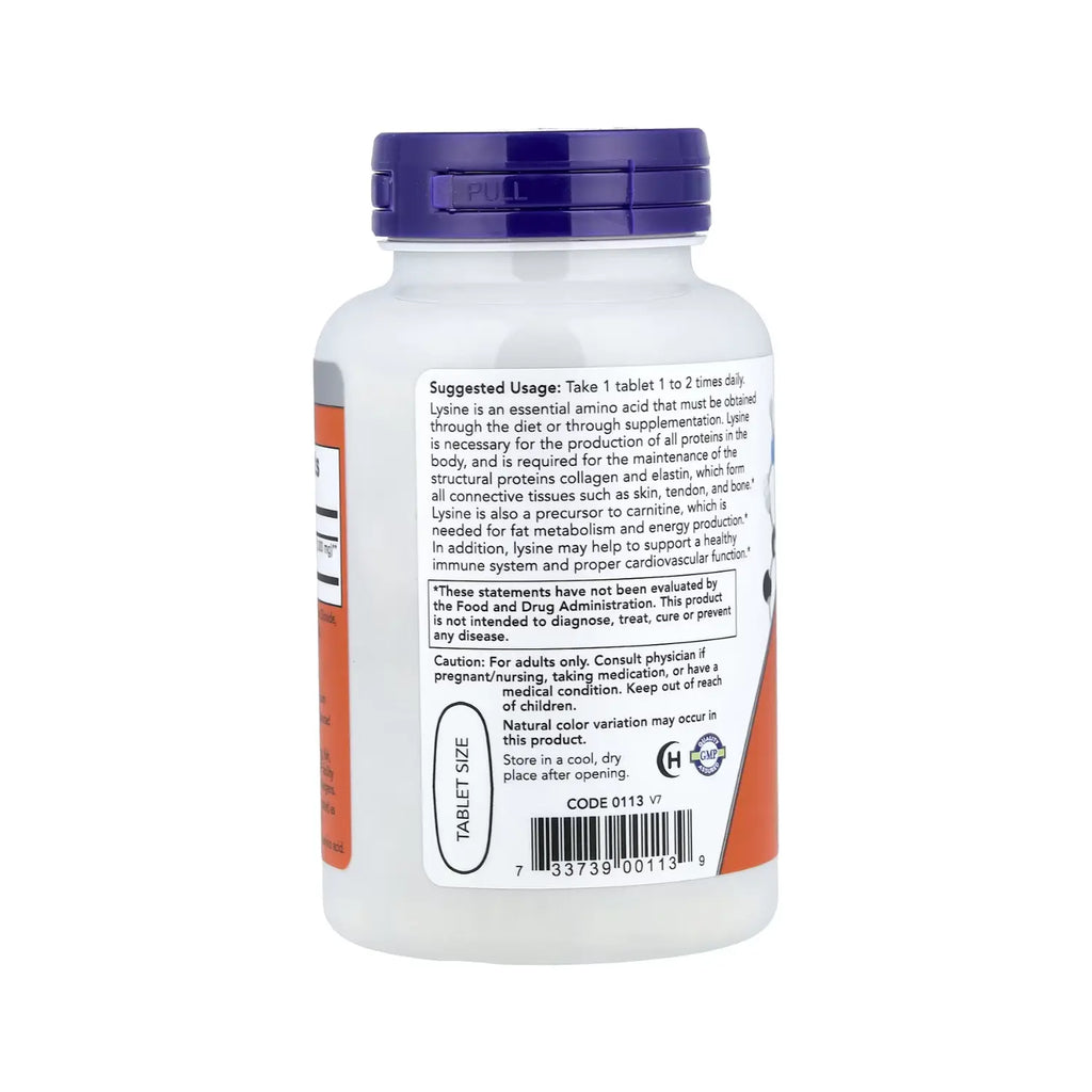NOW FOODS L-LISINA L LYSINE INMUNIDAD 1000 MG 100 TABS SFN