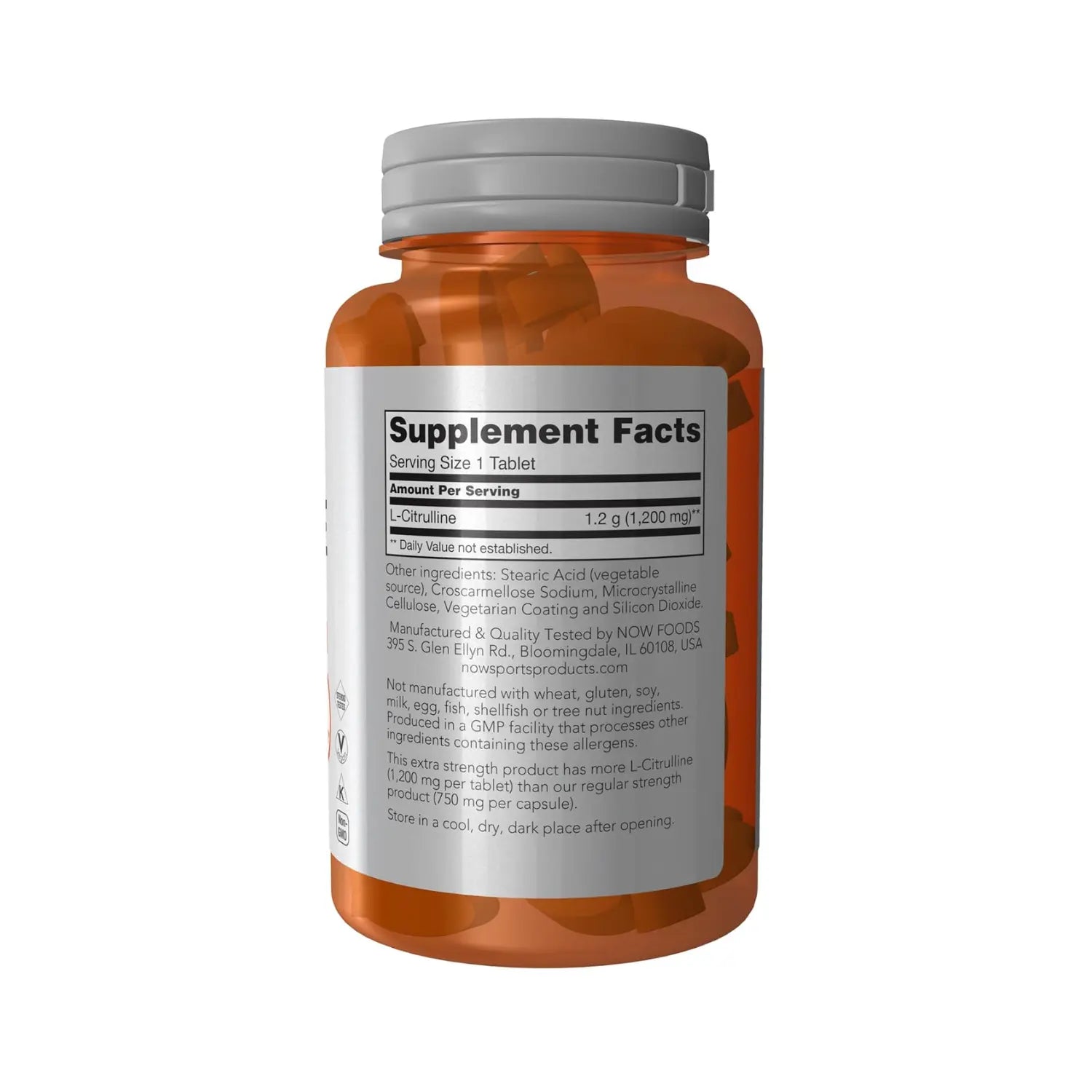 NOW Foods, Sports, L-citrulina, 1200 mg, 120 comprimidos sfn