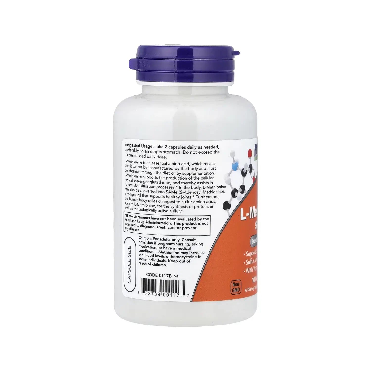 NOW Foods, L-metionina, 500 mg, 100 cápsulas sfn