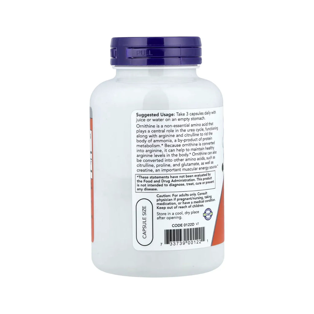 NOW FOODS, L-ORNITINA, 500 MG, 120 CÁPSULAS VEGETALES