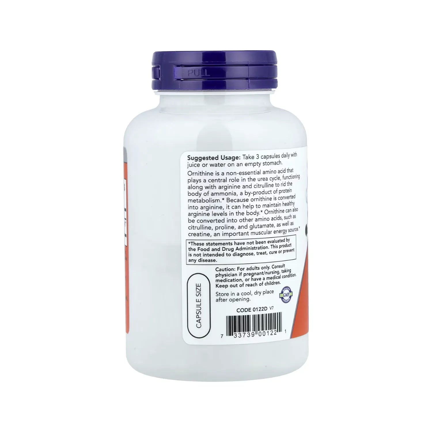 NOW FOODS, L-ORNITINA, 500 MG, 120 CÁPSULAS VEGETALES