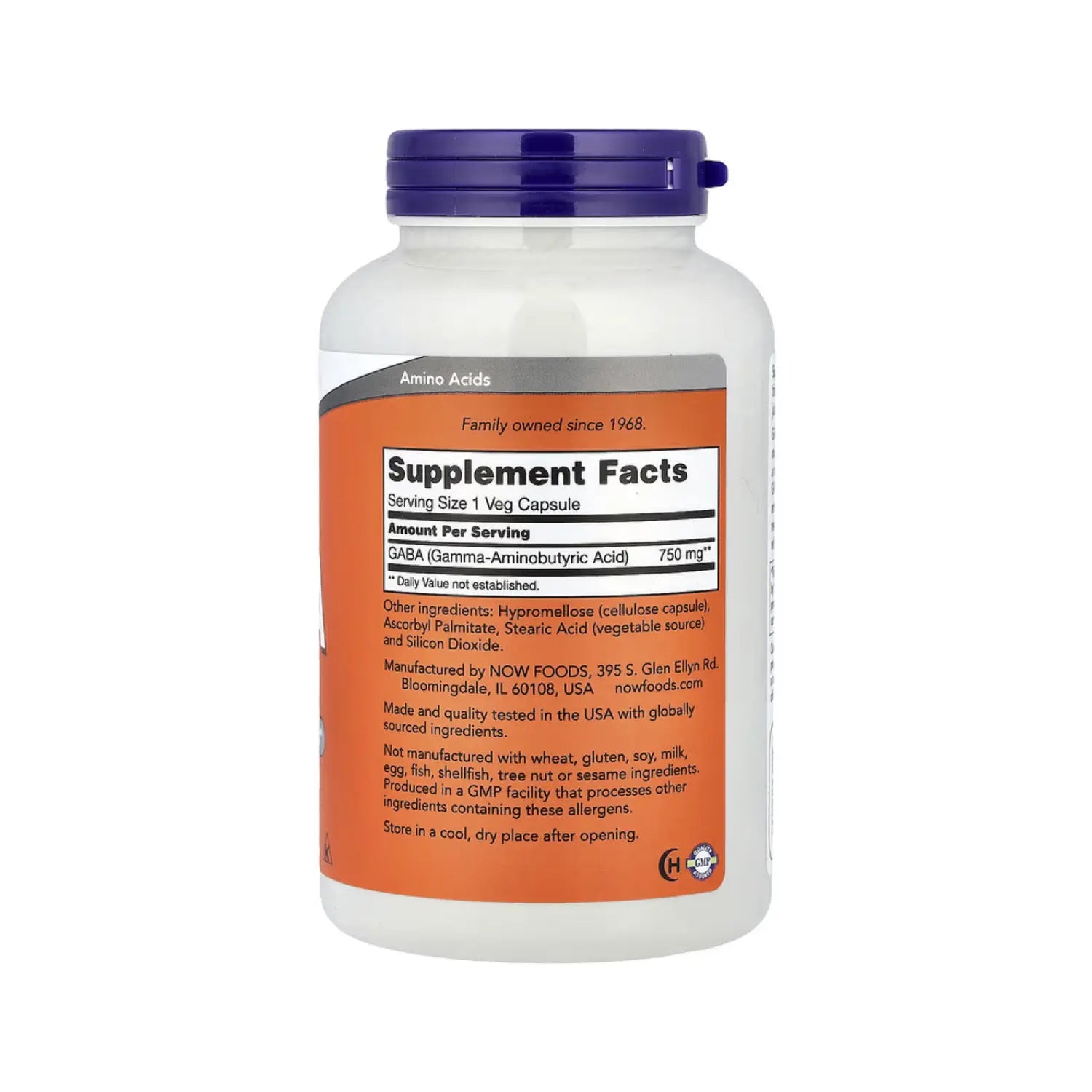 NOW FOODS GABA ACIDO GAMMA AMINOBUTIRICO 200CAPS 750MG SFN