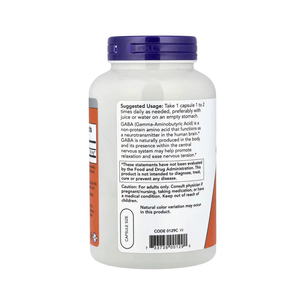 NOW FOODS GABA ACIDO GAMMA AMINOBUTIRICO 200CAPS 750MG SFN