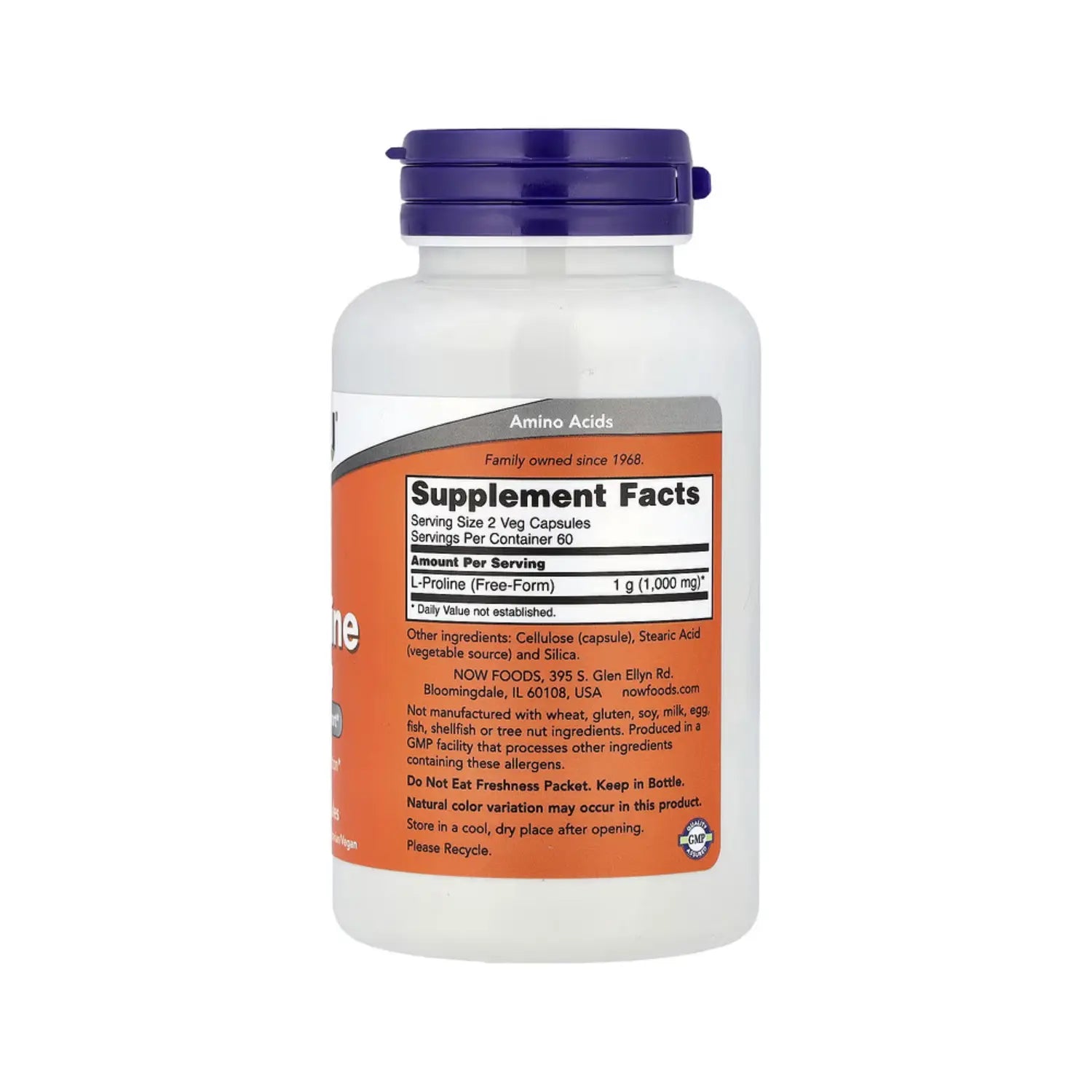 NOW Foods, L-prolina, 500 mg, 120 cápsulas vegetarianas sfn