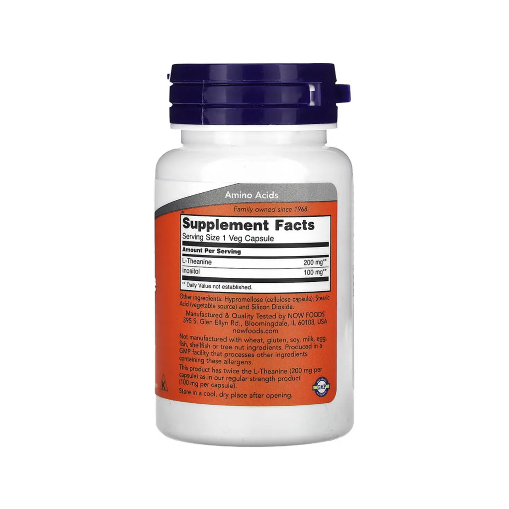 NOW Foods, L-teanina, Doble concentración, 200 mg, 60 cápsulas vegetales SFN