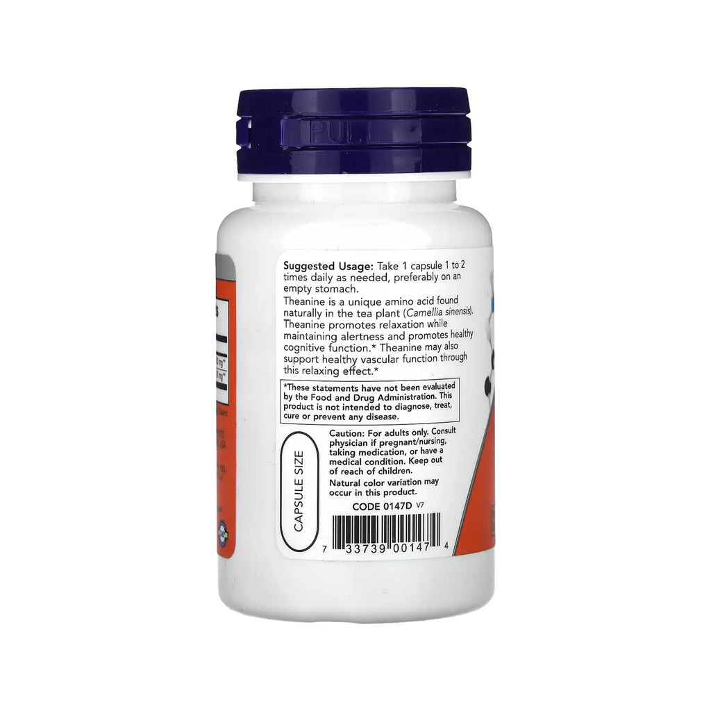 NOW Foods, L-teanina, Doble concentración, 200 mg, 60 cápsulas vegetales SFN