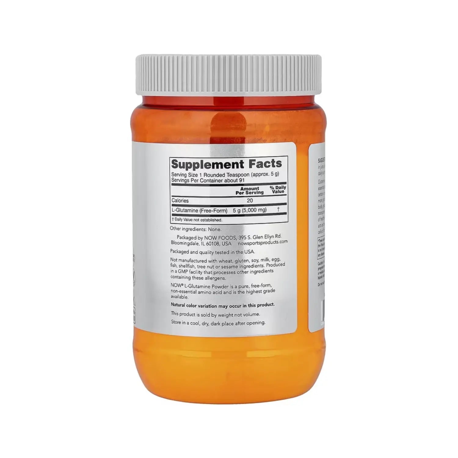 NOW Foods, Sports, L-glutamina en polvo, 454 g (1 lb) sfn