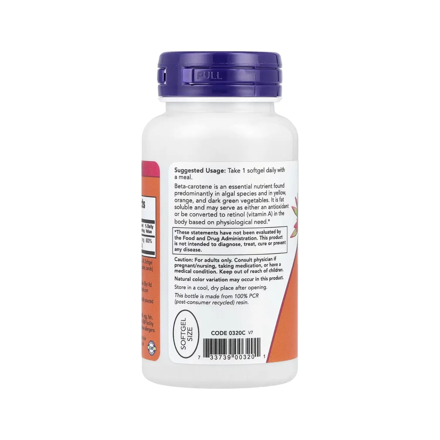NOW Foods, Beta-caroteno natural, 7500 mcg (25000 UI), 90 cáps sfn
