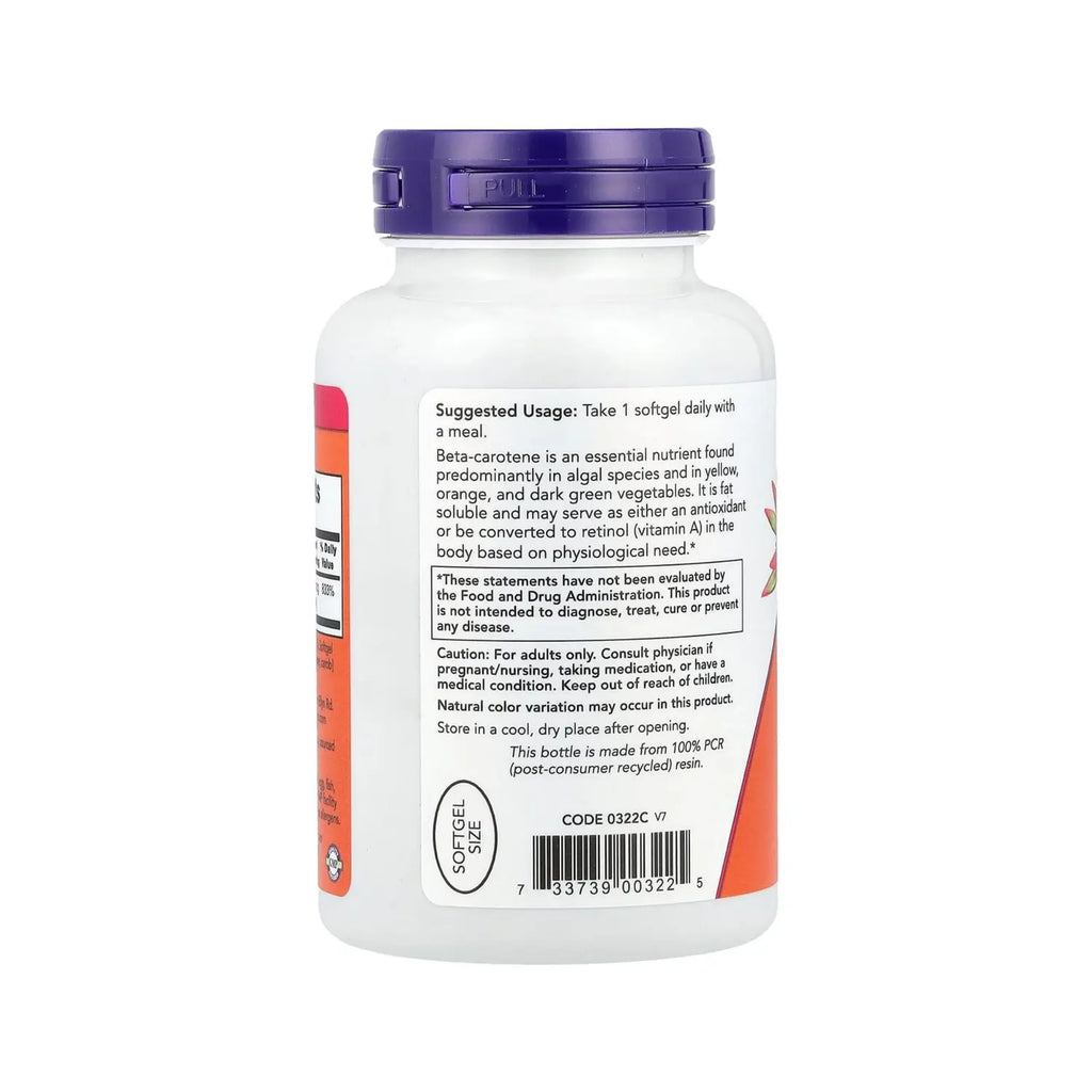 NOW Foods, Beta caroteno natural, 25,000 IU, 180 perlas sfn