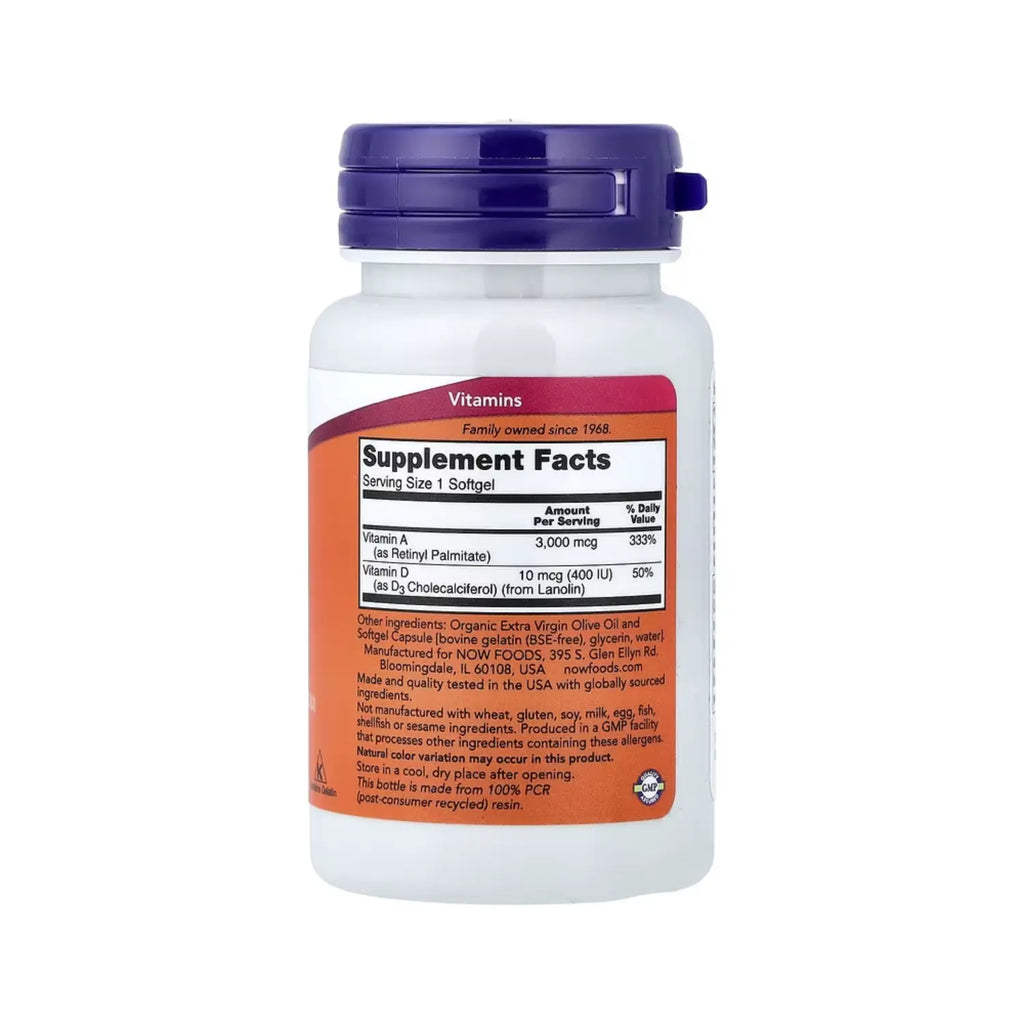 NOW Foods, Vitamina A y D, 100 cápsulas blandas sfn