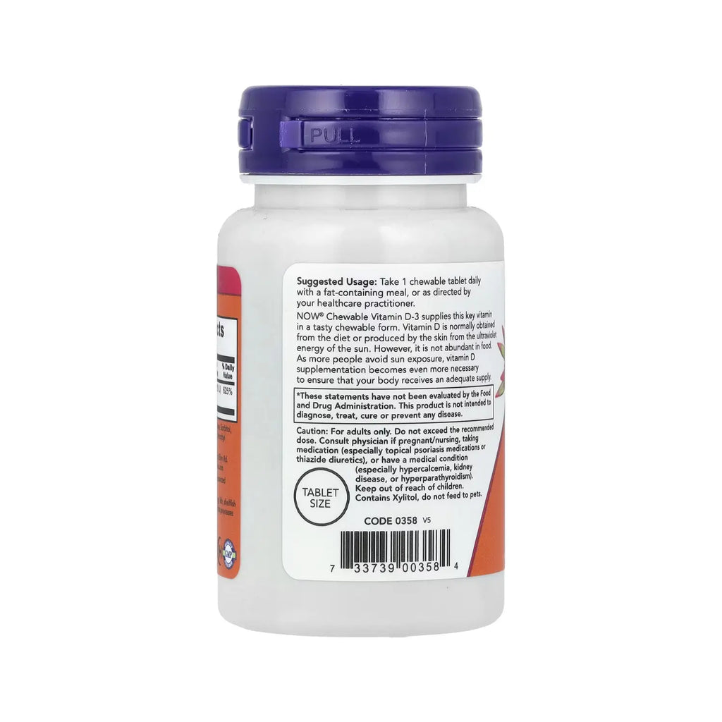 NOW FOODS VITAMINA D3 5000UI, 120 COMPRIMIDOS MASTICABLE SFN