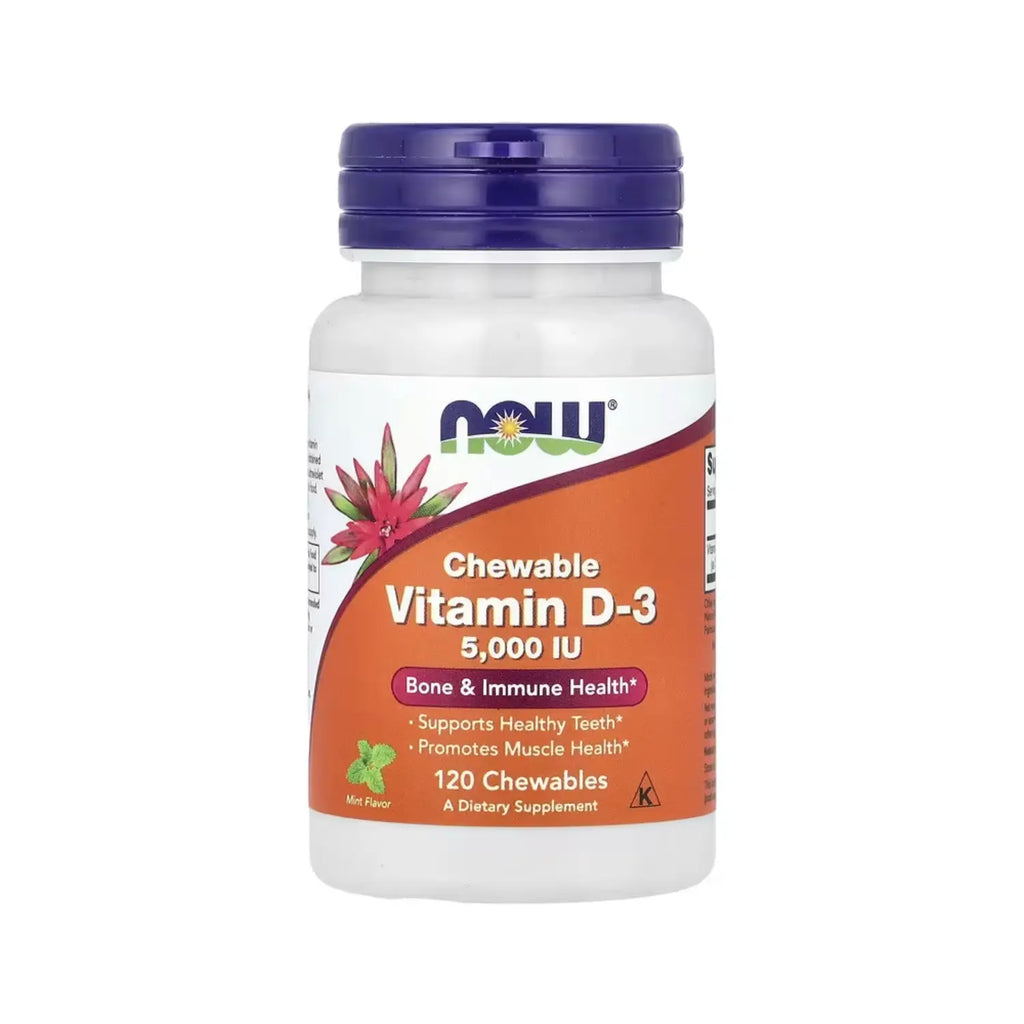NOW FOODS VITAMINA D3 5000UI, 120 COMPRIMIDOS MASTICABLE SFN