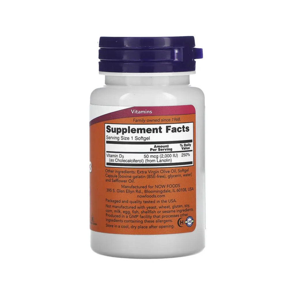 NOW FOODS VITAMINA D3, 50 MCG (2000 UI), 120 SOFTGELS SFN
