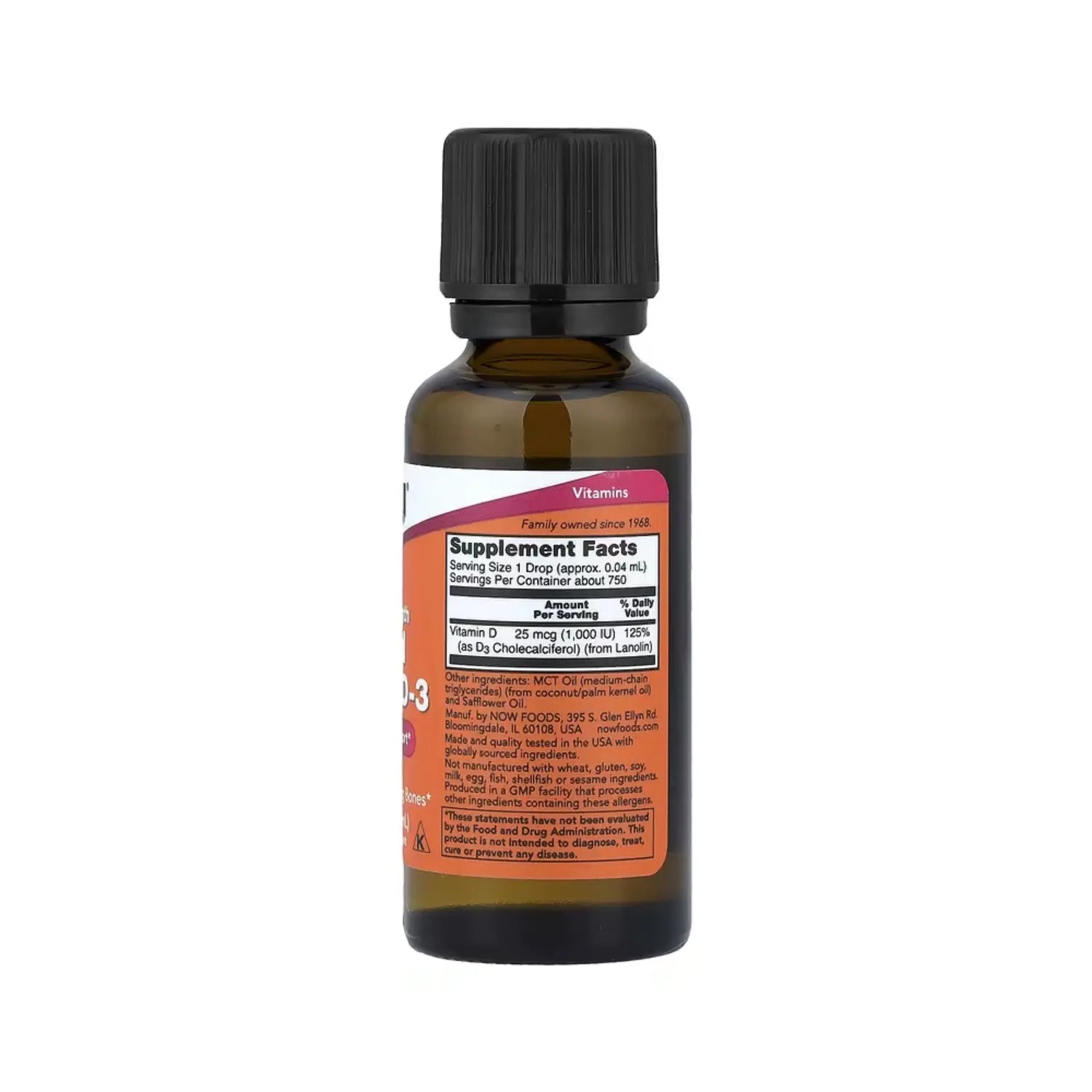 NOW FOODS VITAMINA D-3 LIQUIDA, 1000 UI, 1 FL OZ (30 ML) SFN