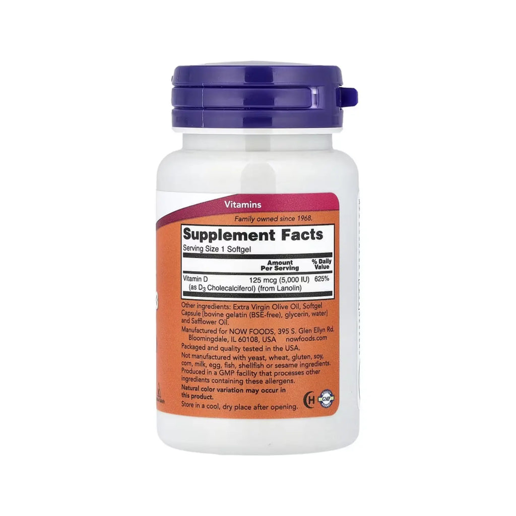 NOW FOODS VITAMINA D3 ALTA POTENCIA 120 SOFTGELS 5000 UI SFN