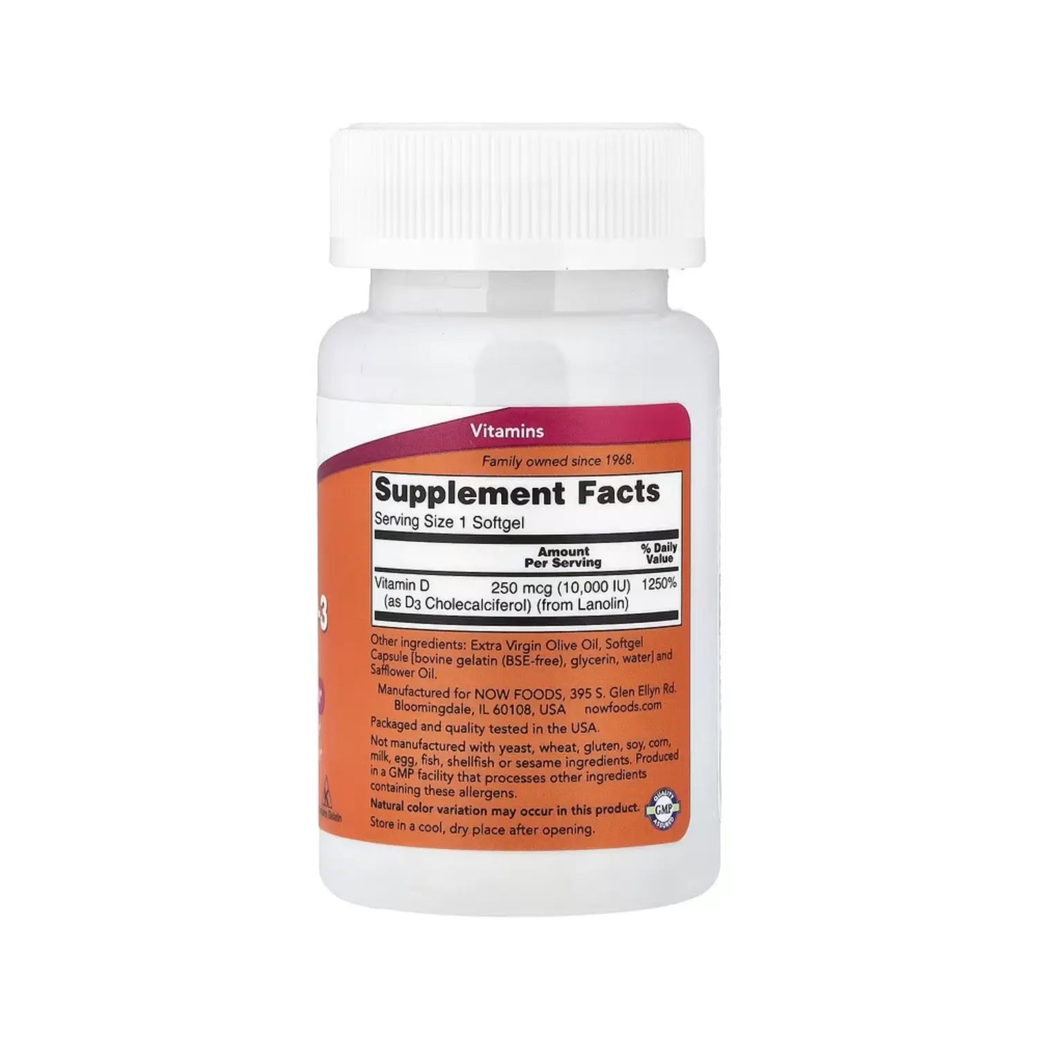 NOW FOODS VITAMINA D3 DE ALTA POTENCIA 10.000 UI 120CAPS SFN