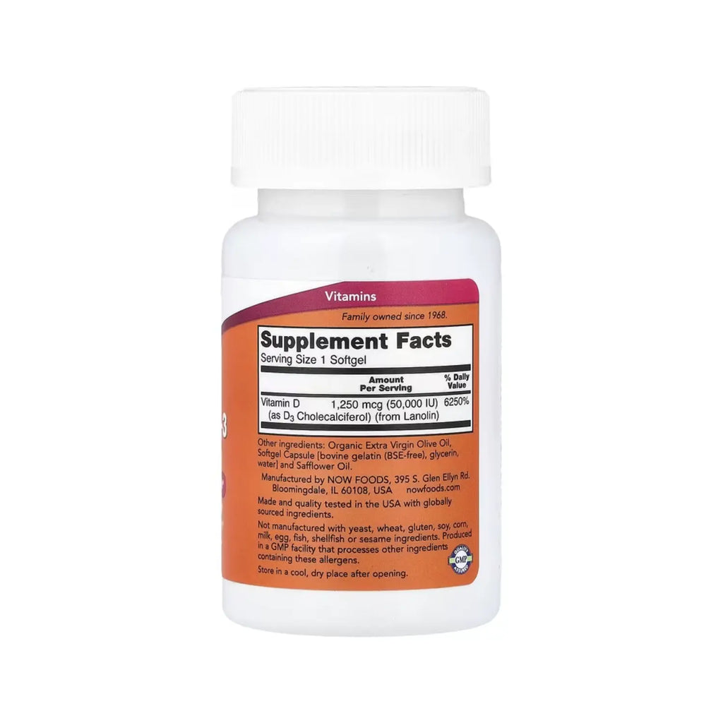 NOW FOODS VITAMIN D-3, 50,000 IU, 50 SOFTGELS SFN