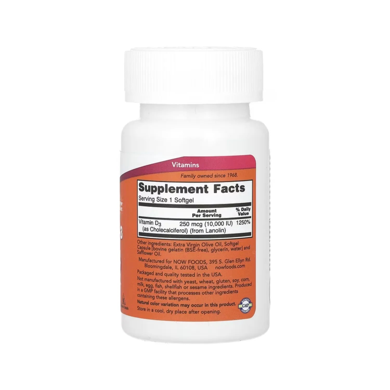 NOW FOODS VITAMINA D-3 10,000 IU 240 SGELS SFN