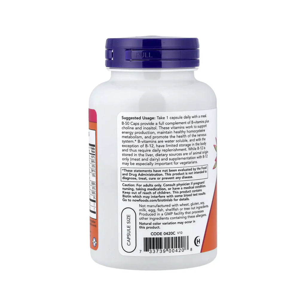 NOW FOODS VITAMINA B-50 PRODUCCIÓN ENERGÍA 100 VEGCAPS SFN