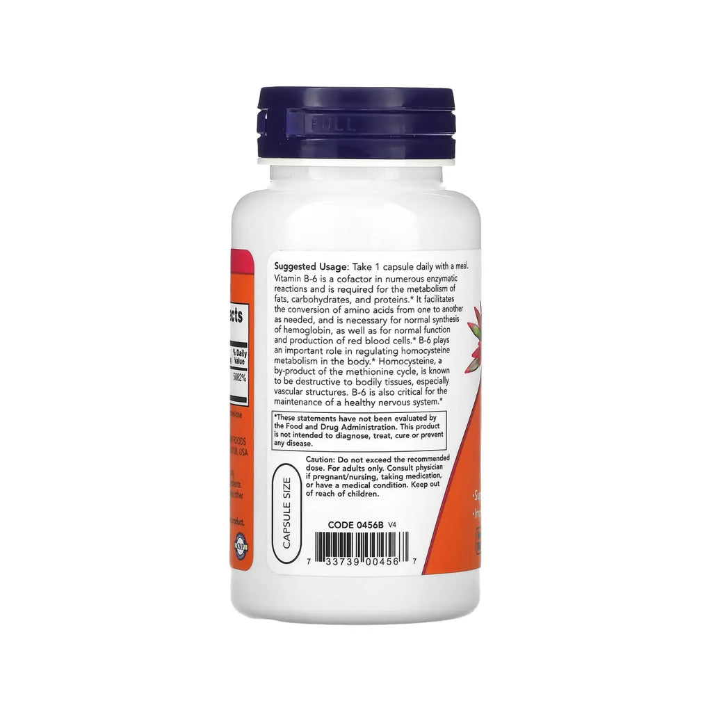 NOW FOODS VITAMINA B6 100MG 100CAPS SALUD CARDIOVASCULAR SFN