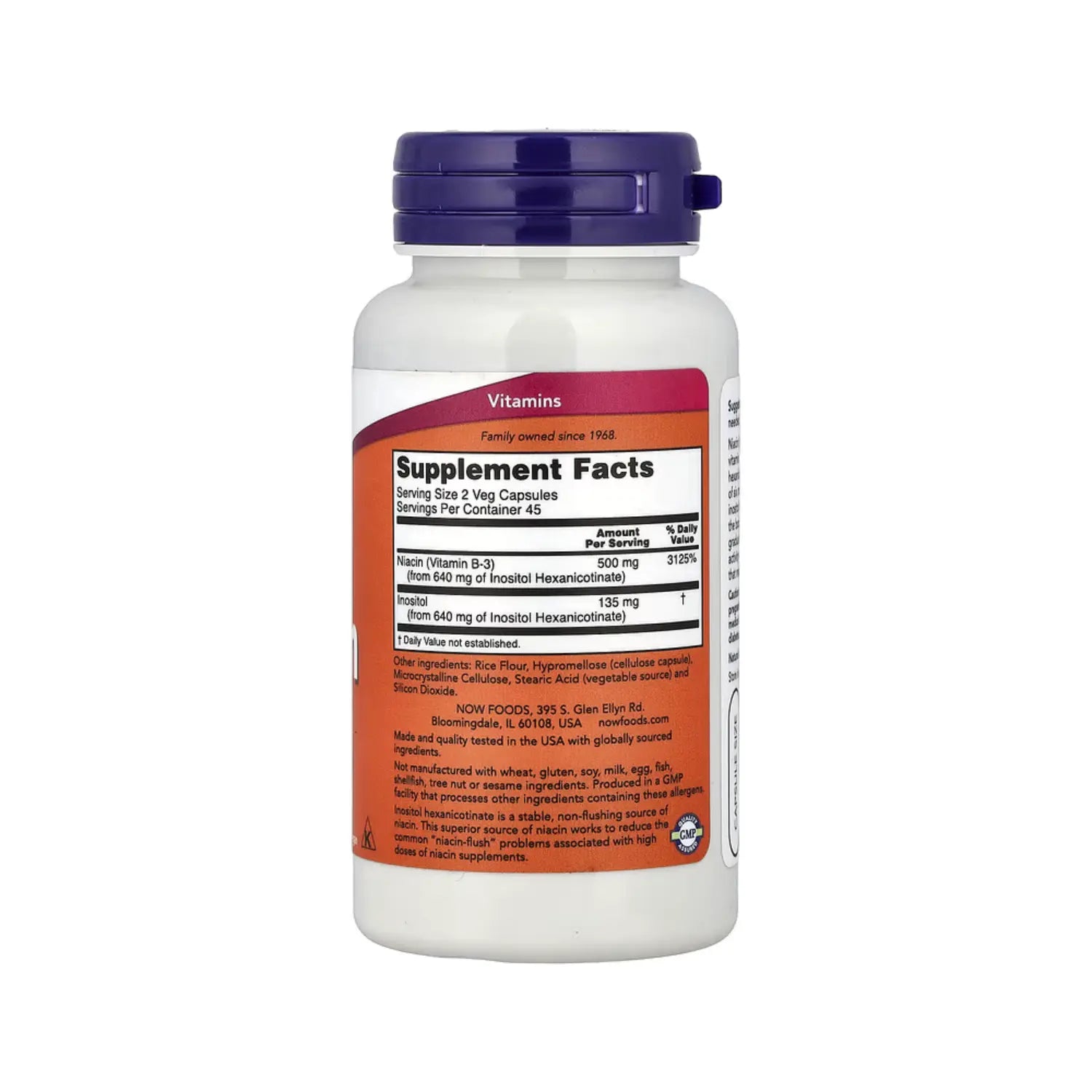 NOW Foods, Niacina antienrojecimiento, 250 mg, 90 cápsulas vegetales sfn
