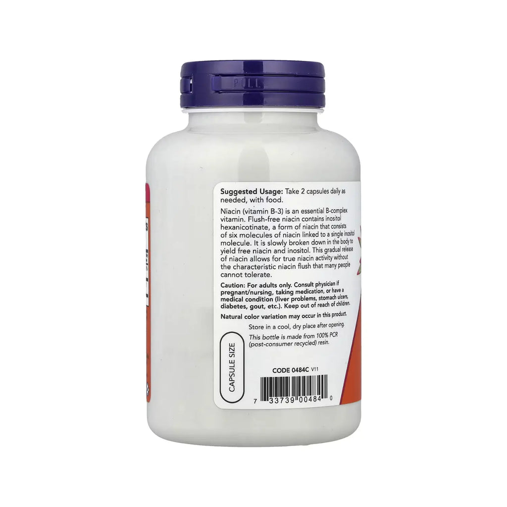 NOW Foods, Niacina antienrojecimiento, 250 mg, 180 cápsulas vegetales sfn